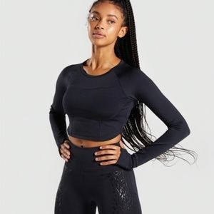 Gymshark Exo Cropped Long Sleeve Black Top Small Athletic Wear Womens
